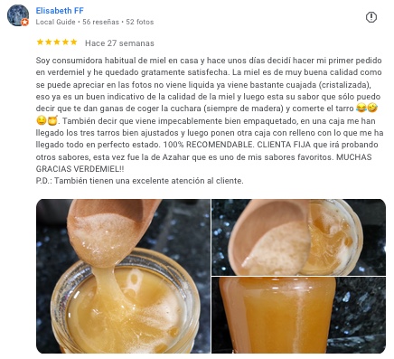 Opinión sobre la miel cruda VerdeMiel